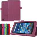 Luxury Folio Stand PU Leather Case Cover for Amazon Kindle New Fire 7 2019 2017 SR043KL 2015 HD7 SV98LN 7" (9th 7th 5th Generation, 2019 2017 2015 Release) (Purple)