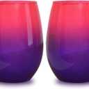 Bad Bananas Ombre Pink and Purple - Set of Two 21 oz Stemless Wine Glasses - Colored Glassware - Colorful Drinking Glasses Wine Gifts for Women