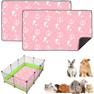 2 Pack Guinea Pig Bedding - Washable Guinea Pig Cage Liners, Waterproof Reusable & Anti Slip Pee Pads Super Absorbent Mats for Small Animals Pet Rabbit Bunny Hamster Rat (Pink, 42 x 28 Inch)