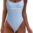 geluboao Women Sexy Color Block Open Back Bathing Suit One Piece Cheeky High Cut Thong Swimsuits, M