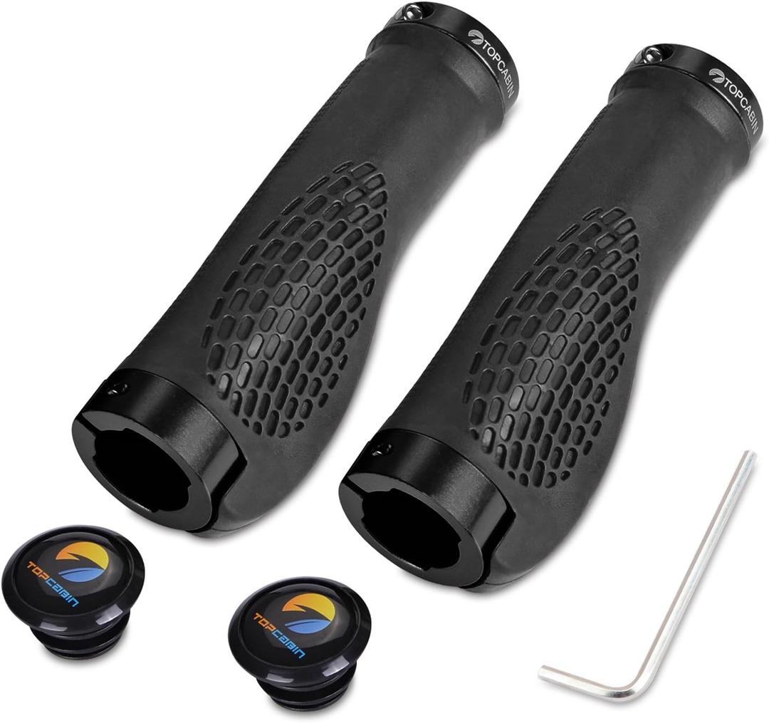 Ergonomic Bike Grips - Widen Holding Rubber Grips with Aluminum LockGrips for Mountain & Road Bikes (Black)