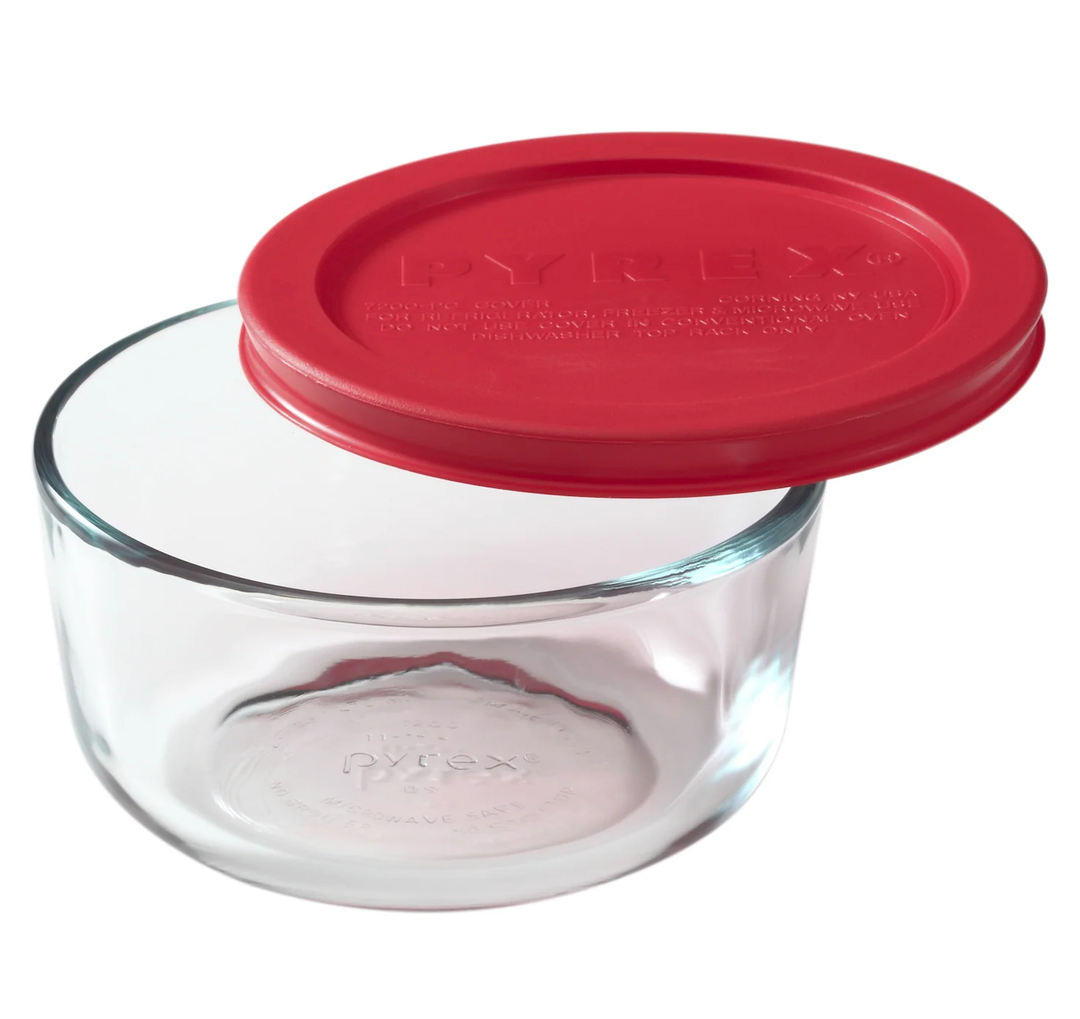 Pyrex Simply Store 2-Cup Single Glass Food Storage Container with Lid, Non-Pourous Glass Round Meal Prep Container with Lid, BPA-Free Lid, Dishwasher, Microwave, Oven and Freezer Safe