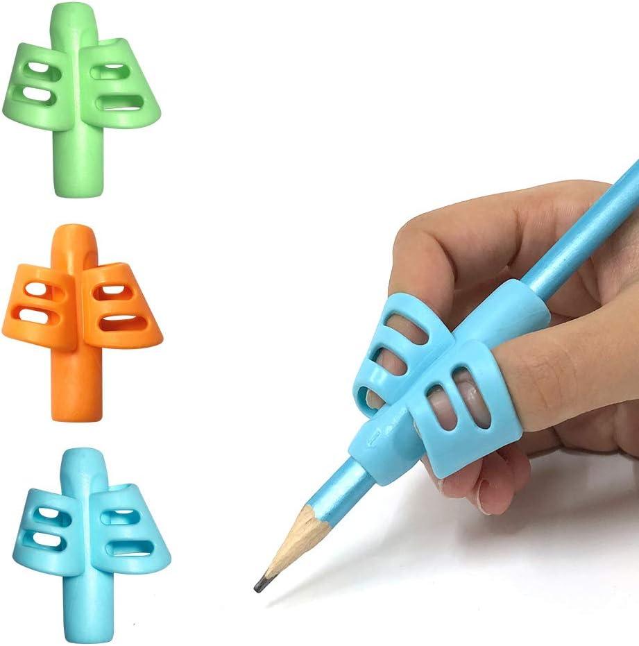 KOABBIT Pencil gripper kids/toddler handwriting aid tools for beginners,Pencil Holder for preschooler 2-4 Years learning to Write for Children's Training Pen Holding Posture Correction Tools(3 PACK) (Green,Orange,Blue)