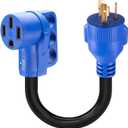 3 Prong 30 Amp to 50 Amp RV Generator Adapter Cord,NEMA L5-30P to 14-50R Electrical Adapter,10/3 Gauge Generator Cord Heavy Duty with LED Power Indicator,12 inch