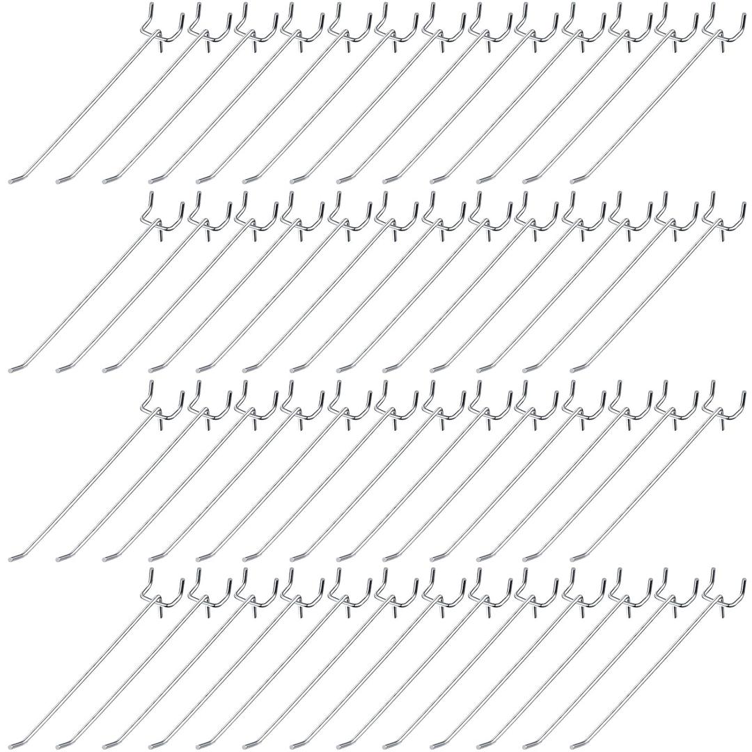 Shimeyao 100 Pcs Peg Board Shelving Hooks Stainless Steel Hanging Board Pegs Wall Display Hooks Bulk for 1/8 1/4 Garage Storage Organizer Accessories(8 Inch,Silver)