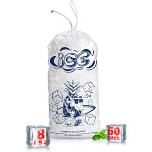 50 Pack Ice Bags 08 lb with Drawstring, Heavy-Duty Ice Bags for Ice Machine(2 Mils Thickness)