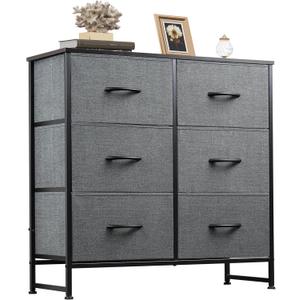 WLIVE Fabric Dresser for Bedroom, 6 Drawer Double Dresser, Cloth Dresser with Fabric Bins, Chest of Drawers for Closet, Living Room, Hallway, Dark Grey