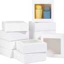 BENECREAT 16Packs 5.5x5.5x2inch Clear PVC Square Window Gift Boxes, White Kraft Paper Present Boxes for Wedding Favor, Festival Gift Packaging, Chocolates, Cookies Small Crafts
