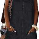 BZB Women's Sleeveless Casual Denim Dress Crewneck Vintage Loose Jean Overall Dress with Pockets (Medium, Black)