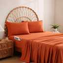 JSD Burnt Orange Twin Sheet Set with Side Pocket Corner Straps, 3 Piece Soft Kids Microfiber Bed Sheets Extra Deep Pocket