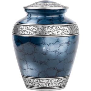 INTAJ Cloud Blue Aluminum Cremation Urn for Human Ashes - Adult 200 lbs Capacity, Threaded Lid Metal Funeral Urn - Decorative Memorial Container for Burial or Niche, Secure & Lightweight Casket Urn (Brushed Blue)