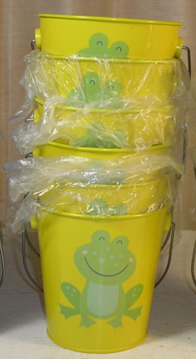 6 Party Favor Tin Pales/Buckets, 4” dia x 4 ¼” H, Frogs, Toadstools