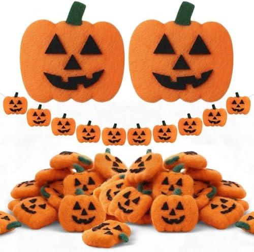 Hillsuren 24 Pcs Halloween Felt Pumpkin Wool Felt Ball Garland Spooky Fabric Pumpkin Ornaments for DIY Crafts Halloween Fall Party Hanging Home Wall Table Farmhouse Tree Indoor Outdoor Decoration