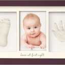 Baby Hand and Footprint Kit - Clay Handprint Keepsake Frame, Newborn Nursery Picture Frame, Personalized New Mom Gifts for Baby Shower & Registry (Auburn) (Duo Frame, 13" x 7.9")