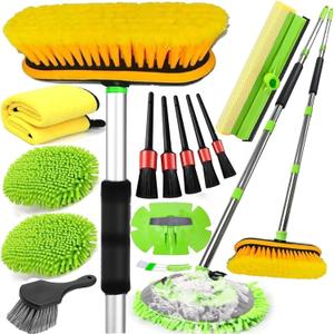DGHEYQT 62'' Car Wash Brush with Long Handle, Car Wash Kit with Tire Brush, Tower, Window Squeegee, Chenille Microfiber,Car Detailing Brushes, Car Cleaning Brush Kit Supplies for Car, Truck, SUV, RV