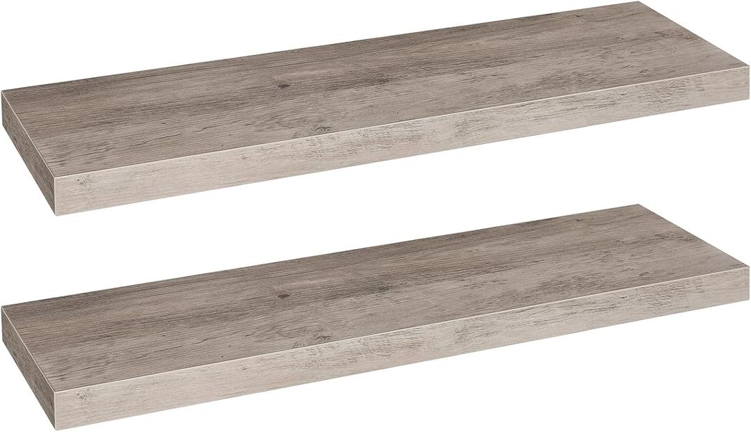 HOOBRO Floating Shelves, Wall Shelf Set of 2, 31.5 Inch Hanging Shelf with Invisible Brackets, for Wall Decor in Bathroom, Bedroom, Toilet, Kitchen, Living Room, Office, Greige BG80BJP201