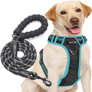 No Pull Dog Harness Adjustable Reflective Oxford Easy Control Medium Large Dog Harness with A Free Heavy Duty 5ft Dog Leash s(Medium,Blue)