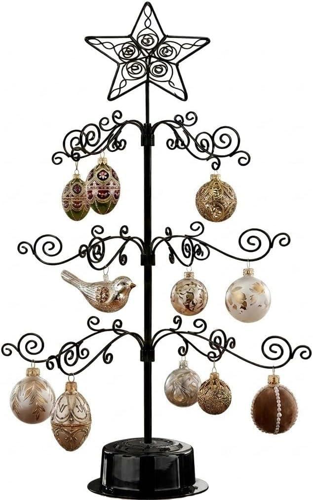 HOHIYA Rotating Ornament Display Tree Stand 24 Inch Metal Wire Hook Hanger for Christmas Balls Halloween Ornaments Craft Display Tabletop Decoration Taiwan Made Black