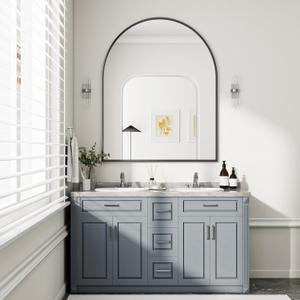 BEAUTYPEAK 36"x48" Arch Bathroom Mirror, Wall Mounted Vanity Metal Frame Mirror for Bedroom, Entryway, Living Room, Black