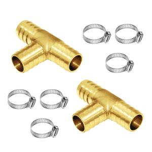 Joywayus 2Pcs 3/4" Hose Barb, Tee T 3 way Union Fitting Intersection/Split Brass Water/Fuel/Air