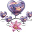 Twilight Butterflies Large Urn, Heart Urns for Adult Human Ashes Women/Men - Miniature Cremation Urns - Combo of 1 Large Urn (8") with Velvet Bag and 4 Mini (3") Keepsakes - Butterfly Ash Keepsake