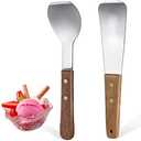 Patelai 2 Pcs Ice Cream Scoop Stainless Steel Ice Cream Shovel with Wooden Handle Dessert Spade Butter Cutter Flat Metal Spade for Dining Kitchen Utensil Home Commercial