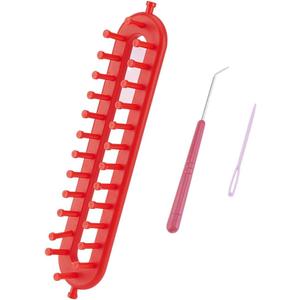 HOBBIESAY Long Knitting Loom 26cm Scarf Knitter Crochet Loom Rectangle Knitting Looms Knitting Kit with Hook Needle Red for Beginners Scarf Sweater Shawl Blankets Knittings Kit Hole:4mm