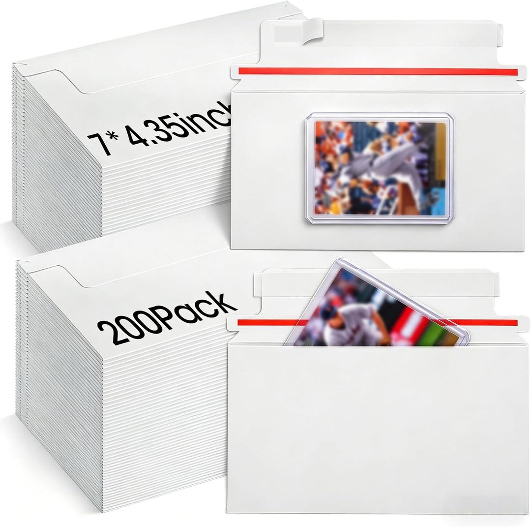 200 Pack Trading Card mailing Envelopes, 7" x 4.35" Self-Adhesive Rigid Cardboard Mailers for Semi-Rigid Sleeves, Toploaders and Card Protectors
