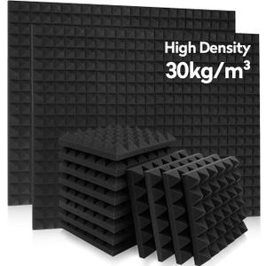 36 Pack AUSLET Acoustic Panels 12 x 12 x 2 Inches, Pyramid Sound Proof Foam Panels for Wall, High Density Black Acoustic Foam Panels,Soundproof Wall Panels (36 Pack-30kg/m3)