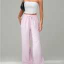 Verdusa Women's Straight Leg Pants Drawstring High Waisted Casual Loose Trousers with Pockets (Pink, M)