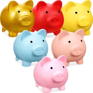 6 Pack Plastic Piggy Bank Pig Money Bank Kids Gifts Back to School Supplies Cute Coin Girls Boys Saving Money Box Children Toy for Birthday, Baby Shower(6 x 4.8 x 5.4 inch, Colorful)