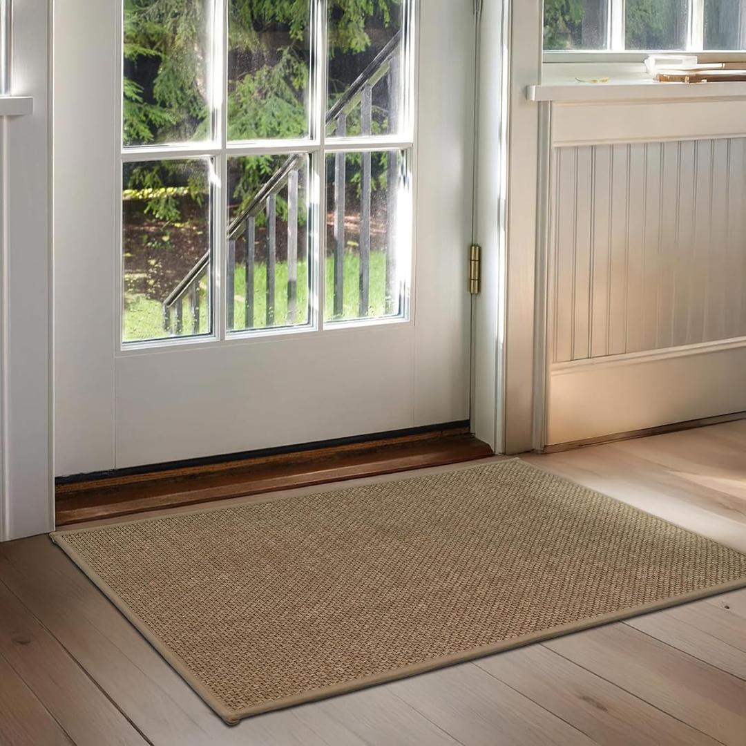 SUROQUE Door Mat Indoor Entrance Rug, Ultra Non-Slip Rubber Backing, Dirt Resistant and Absorbent, Washable Floor Door Mats Indoor, Low-Profile Entryway Mat for Home, Khaki, 29" x 17"