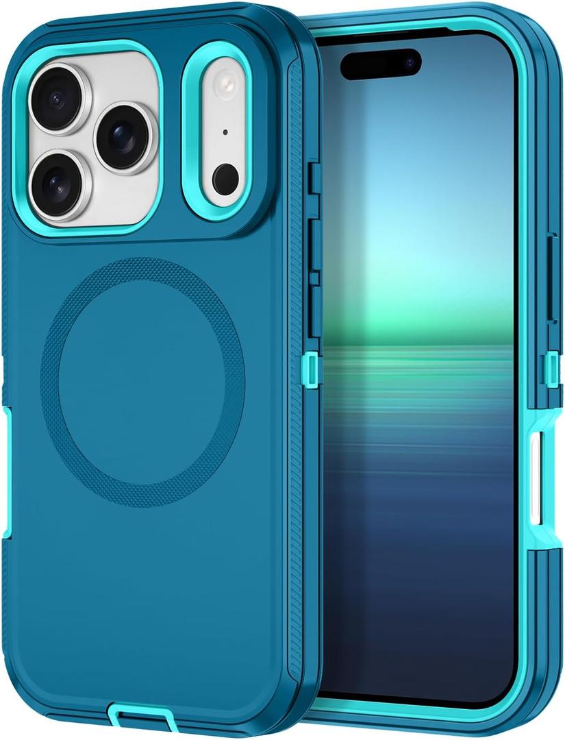 I-HONVA for iPhone 17 Pro Max Case [Compatible with MagSafe] Shockproof 3-Layer Full Body Protection [Without Screen Protector] Rugged Heavy Duty Cover Case for Apple iPhone 17 Pro Max, Turquoise