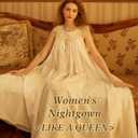 Victorian Nightgown for Women Vintage Nightie 100% Cotton Sleeveless Sleepwear Long Dress (White)