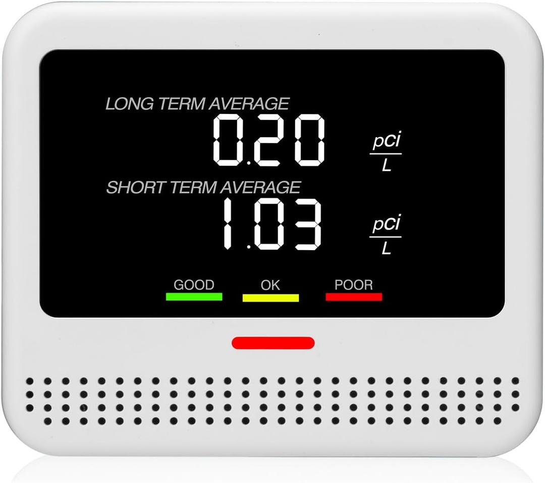Digital Radon Detector - User-Friendly Desktop Device with HD LCD Display, 2-3 Years of Battery Life on 6-Hour Charge, 10-Year Sensor Lifespan, Perfect for Accurate Home and Office pCi/L Reading