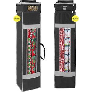 ProPik Holiday Wrapping Paper Storage Organizer Bag with Pocket and Handles Including Hanging Loop Heavy Duty Material with Clear Window 47 X 10 X 10 Inch Fits 40 Inch Long Rolls (Black, 1 Count)