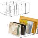 Geyoga 2 Pcs Acrylic File Holder Clear Mail Folder Organizer 5 Sections Multifunction Desktop Storage Letter Sorter Envelope Vertical Dividers for Office, Home, Desk Organization