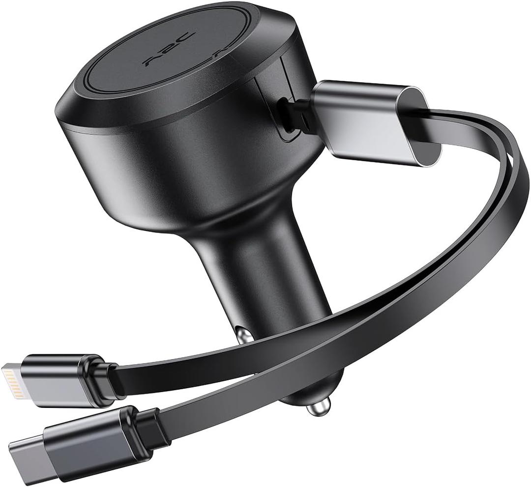 A2C Retractable Car Charger, 2 in 1 USB C Fast Charging Car Charger Adapter