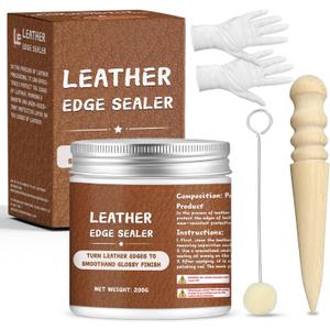 200g Leather Edge Sealer Kit, Burnishing Gum Smooth Glossy, Becomes Clear After Drying, for Belts, Wallets, Shoes, Sofas