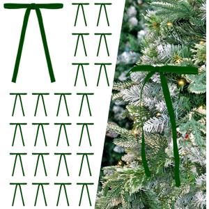 2 x 24 Pcs Green Velvet Bows Ornaments for Christmas Tree, Vintage Rustic Elegant Velvet Christmas Bows Tree Decorations, Indoor Home Decor for Wreath Mantle Gift Wrap Holiday Decor, 3/8'' W, 5 * 7 inch