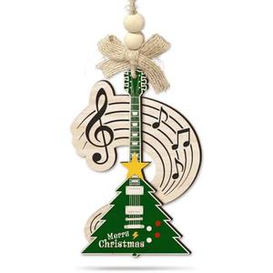 CHOANG Christmas Electric Guitar Ornament for Tree - 2 Layer Wooden Music Ornament with Notes & Treble Clef - Unique Musician Gift, Rock Music Christmas Decor, Guitar Player Xmas Decoration Pack of 2