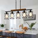 Farmhouse Dining Room Light Fixture: Modern 5-Light Kitchen Island Hanging Lighting with Metal Lampshade, Matte Black Industrial Linear Chandelier Over Table