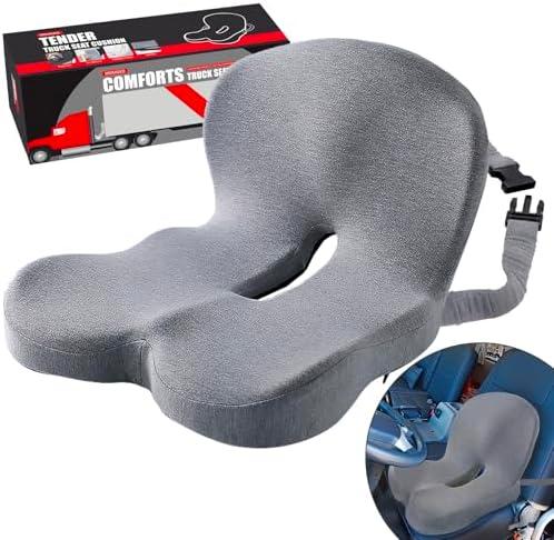 Seat Cushion for Truck Driver, Memory Foam Truck Seat Cushion with Adjustable Strap  Ergonomic Back Support & Sciatica Relief for Long Drives, Semi Truck Accessories, Dark Gray
