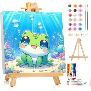 Reivworl Paint by Numbers Kit for Kids with Frame and Easel, Frog Paint by Number for Kids Age 6-8-12, Paint by Numbers Kits for Gifts and Home Decor - 8X8Inch