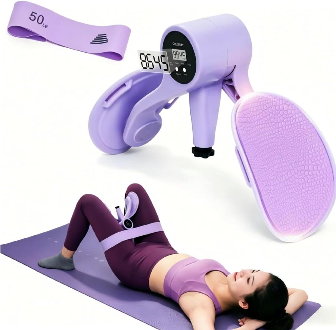 Thigh Trainer for Women, 12-80LB Adjustable Resistance Inner Thigh Exerciser for Pelvic Floor Muscle Repair with 50LB Resistance Band, Thigh Trainer Kegel Exercise for Yoga, Shaping at Home