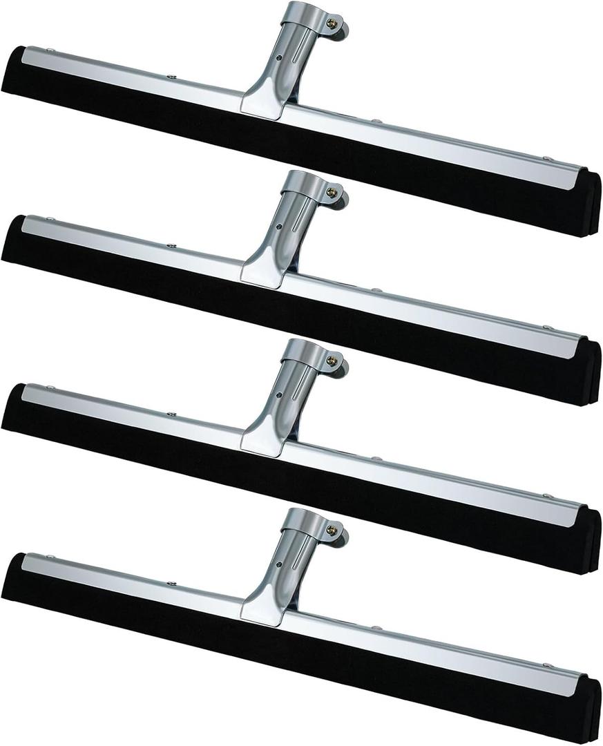 Lasnten 4pcs Double Foam Floor Squeegee for Concrete Industrial Floor Scrubber Stainless Steel Cleaning Squeegee with Rubber Heavy Duty Broom EVA Foam Blade for Garage Window Pool (18 Inch)