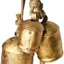 BELLUXE Set of 3 Giant Harmony Cow Bells Huge Vintage Handmade Rustic Lucky Christmas Hanging Bells On Rope (Country Rustic, Set of 3 Large)