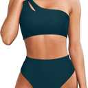 MOOSLOVER Women Cutout One Shoulder High Waisted Bikini High Cut Two Piece Swimsuits (Large, Peacock Blue)