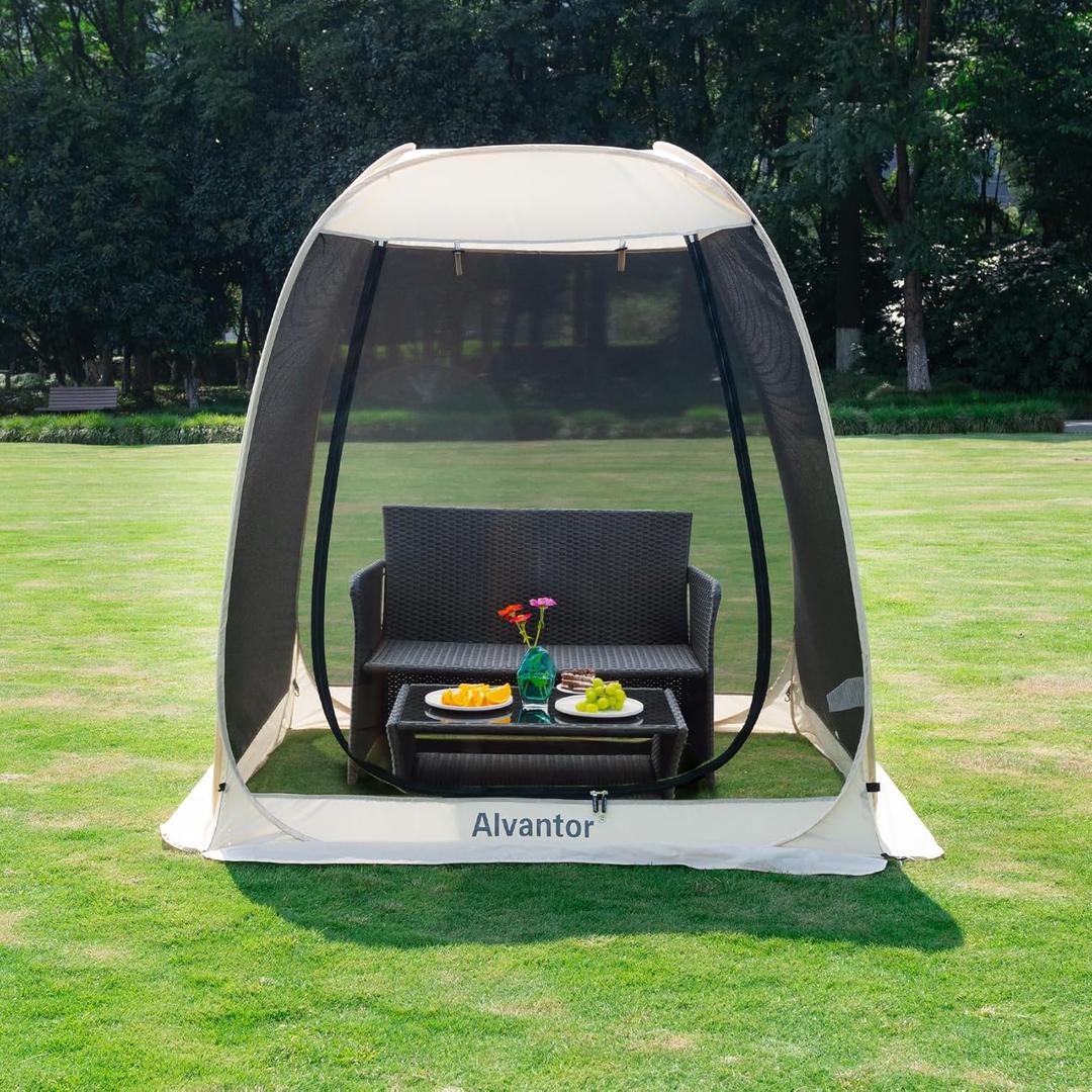 Alvantor Screen House Gazebo, 6-10-15 Person Pop Up Igloo Screened Canopy Tent with Mosquito Netting Sides, Instant UV Resistant Sun Shelter for Garden, Patio, Backyard (Beige)