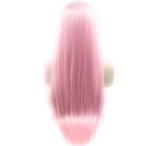 xiweiya Long Silky Straight Baby Pink Wigs - Heat Resistant Fiber, Syntehtic Baby Pink Lace Front Wig Heat Resistat Fiber Long Hair Wig Middle Part Cosplay Wig 24inch